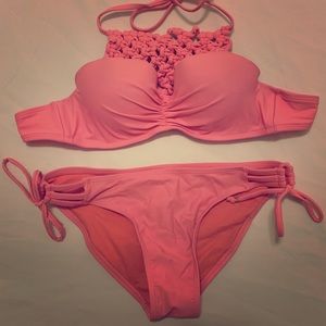 2 piece pink bikini.